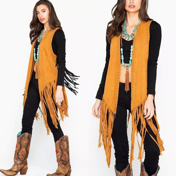 Wrangler Tops - Western fringe Suede boho kimono duster cardigan
